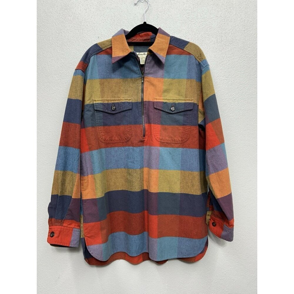 Vintage Eddie Bauer Women’s Flannel Medium ULTRALONG Stripe Colorblock 90s